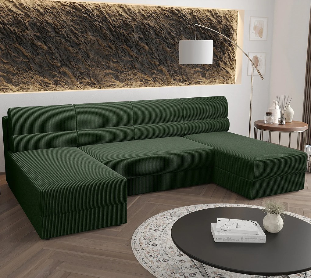 Zielony narożnik rozkładany z pojemnikiem - Torvesso