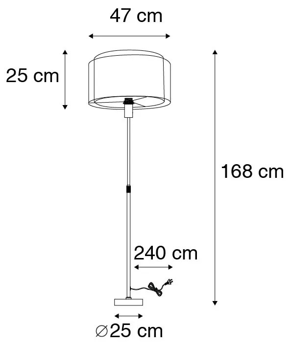 Lampa podłogowa stalowa z czarno-białym kloszem 47 cm regulowana - Parte Nowoczesny Oswietlenie wewnetrzne