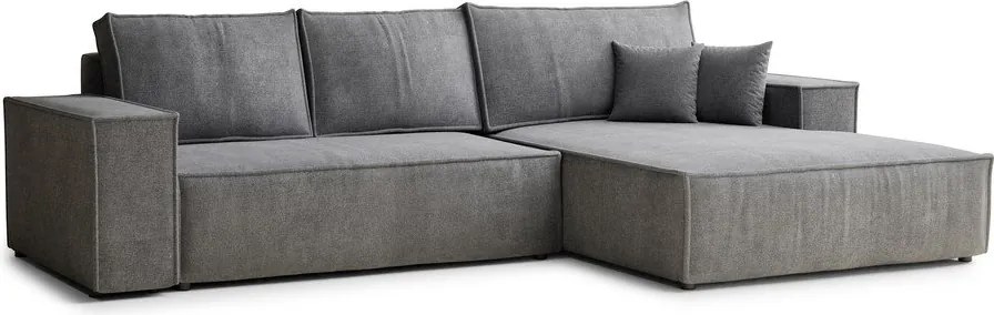 Szary rozkładany/ze schowkiem narożnik z tkaniny szenilowej (prawostronny/z szezlongiem) Maze – Maison de Rêve