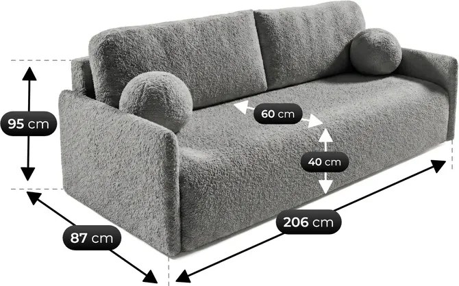 Sofa VENI Rozkładana Dwuosobowa Ciemnoszara Boucle Japandi