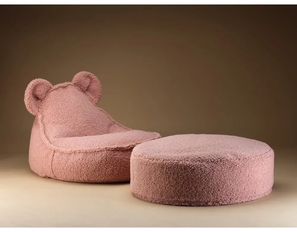 Różowy dziecięcy worek do siedzenia z materiału bouclé Bear – Wigiwama