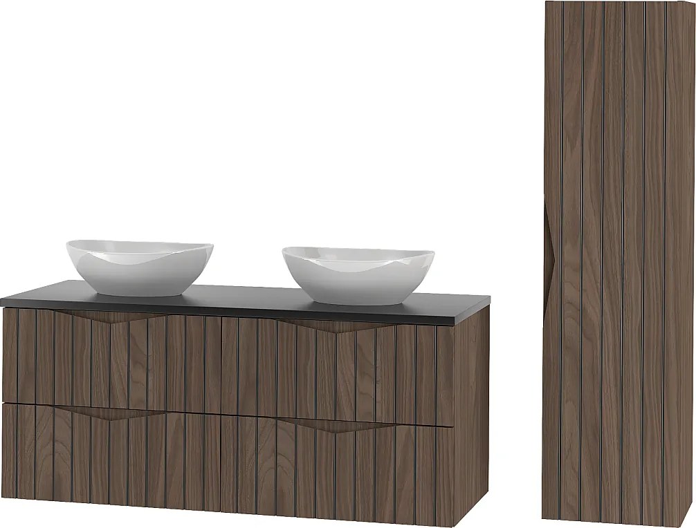 Zestaw Łazienkowy 120cm Szafka z Blatem Umywalka Słupek Ryflowane Fronty Dąb Orzech Stella