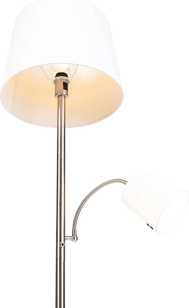 Inteligentna lampa stojąca stalowa z białym kloszem, w tym WiFi A60 i E14 - Retro