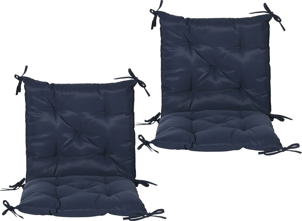 Outsunny Zestaw 2 poduszek, 98 x 50 cm, poduszki na krzesła z taśmami wiążącymi, pokrowiec materiałowy, 8 cm grubości, ciemnoniebieskie | Aosom PL