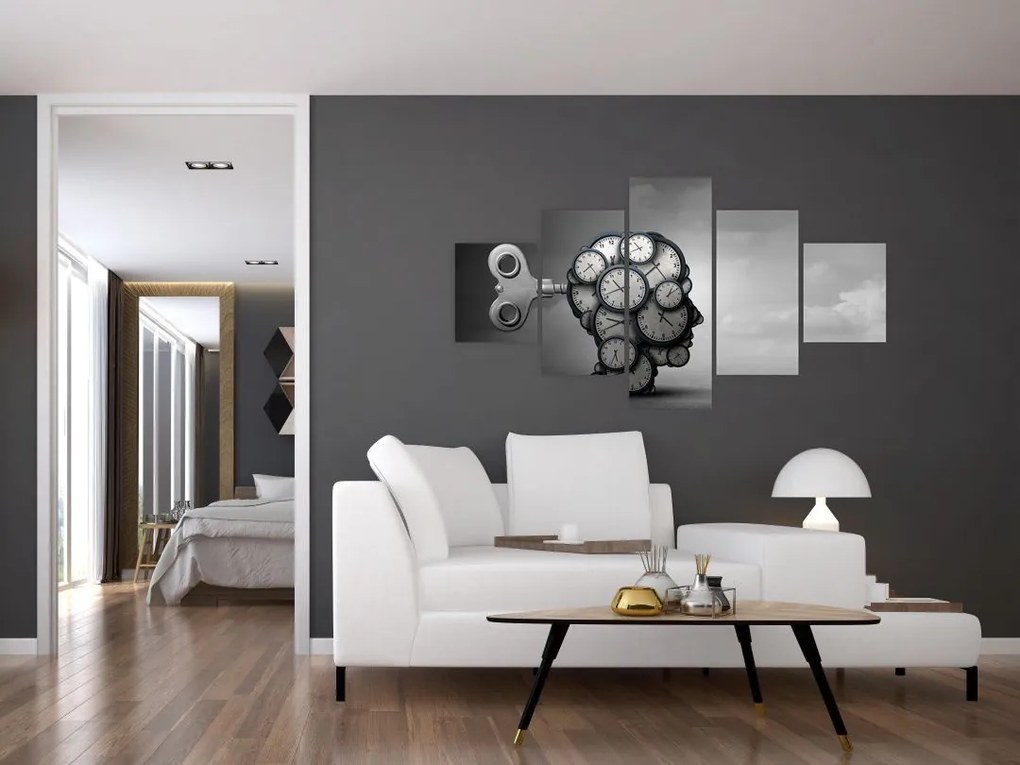 Artystyczny obraz głowy z zegarem (125x70 cm)