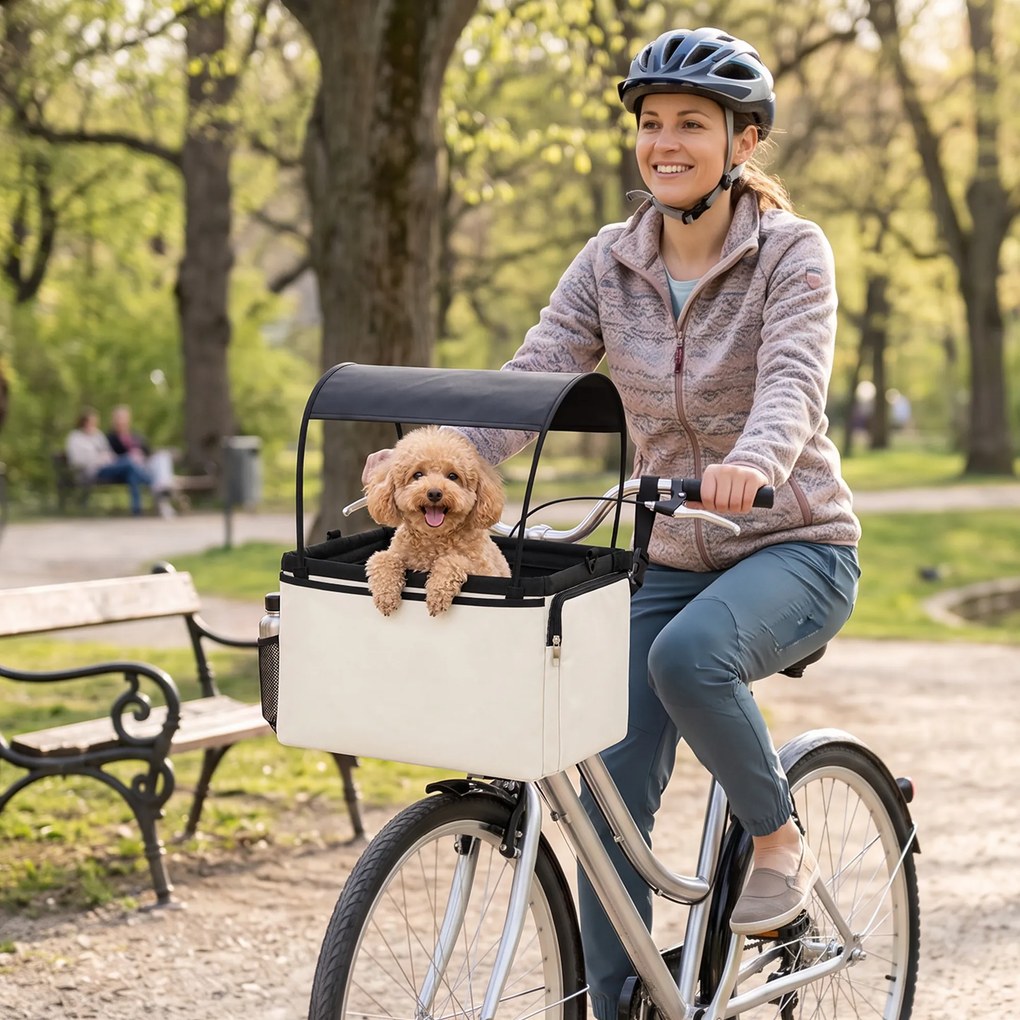 PawHut Kosz rowerowy dla psa przód 2-in-1 przenośny kosz rowerowy dla psa z daszkiem smycz bezpieczeństwa pasek na ramię boczne kieszenie 5 kg | Aosom PL