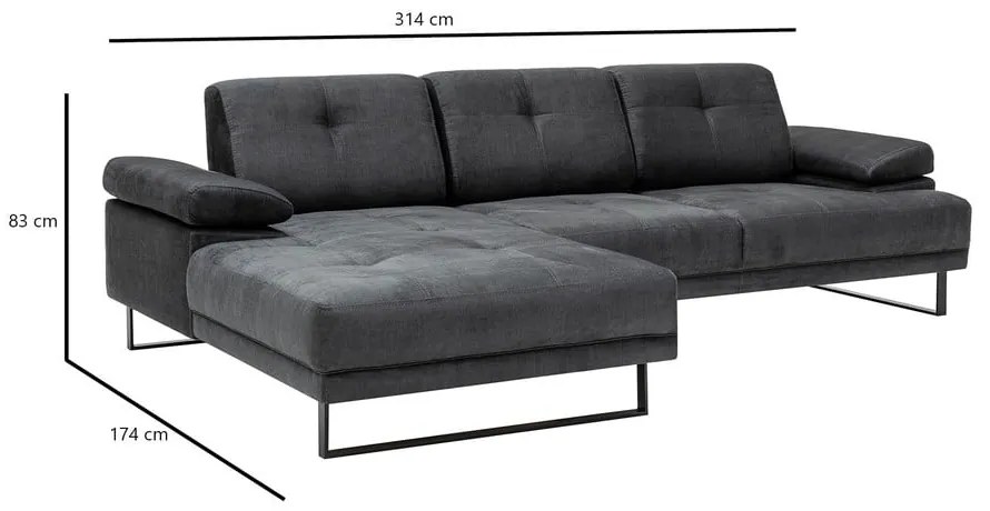 Ciemnoszara sofa narożna Artie Mustang, narożnik lewy