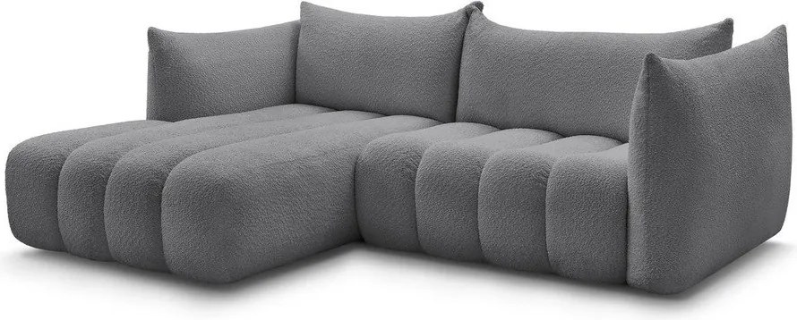 Szary narożnik z materiału bouclé (lewostronny/z szezlongiem) Azra – Bobochic Paris