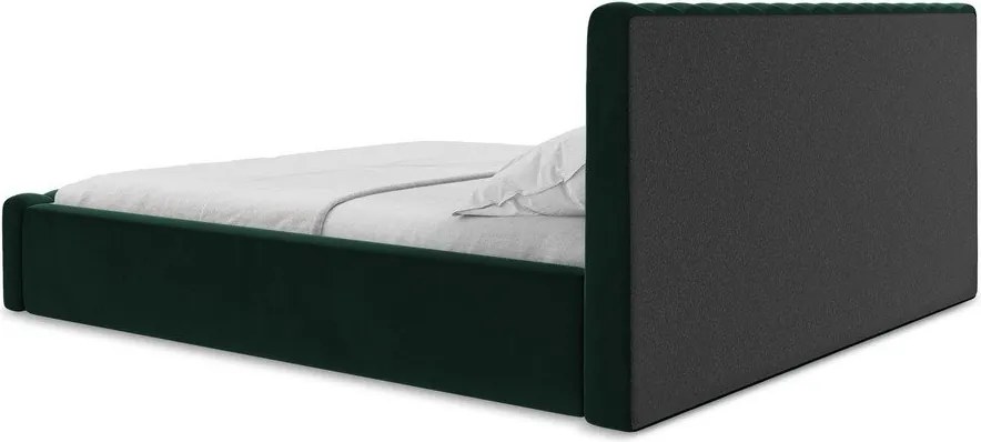 Ciemnozielone tapicerowane łóżko dwuosobowe ze schowkiem i stelażem 160x200 cm Lemi – Makamii