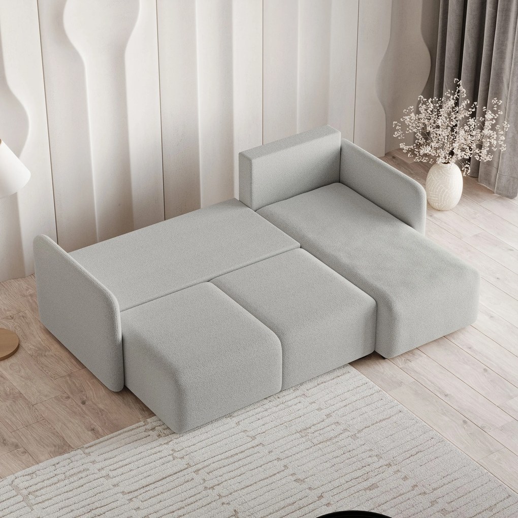 Masseno Narożnik SUVINO z funkcją spania i pojemnikiem na pościel Narozniki L, Rozkładana sofa - Jasnoszary, QUELLE 83
