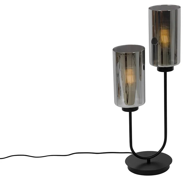Inteligentna lampa stołowa czarna z przydymionym szkłem 2-źródłowa, w tym 2 Wifi ST64 - Laura Nowoczesny Oswietlenie wewnetrzne
