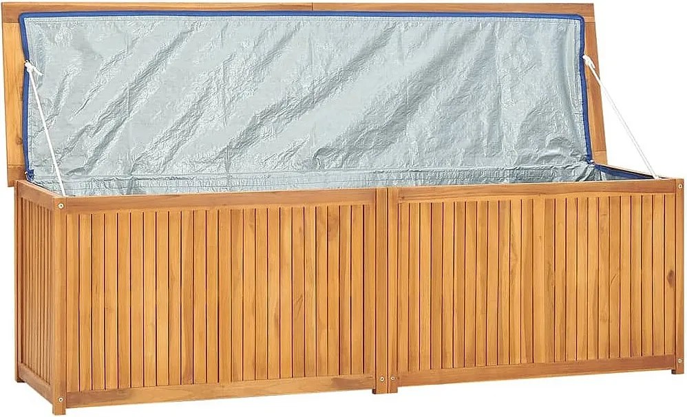 Skrzynia ogrodowa z litego drewna tekowego 175x50x55 cm z łatwą pokrywą i wodoodpornym workiem wewnętrznym