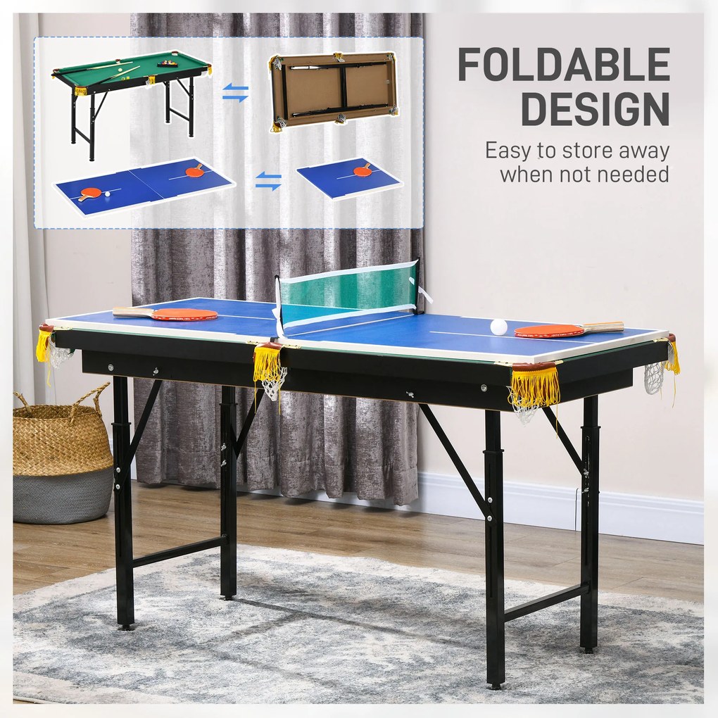SPORTNOW Stół bilardowy 2w1, stół do tenisa stołowego, z akcesoriami, 140x63x80cm, Niebieski/Zielony