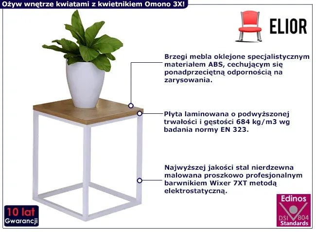 Kwietnik z metalowym stelażem skandynawski biały + dąb lancelot Karix