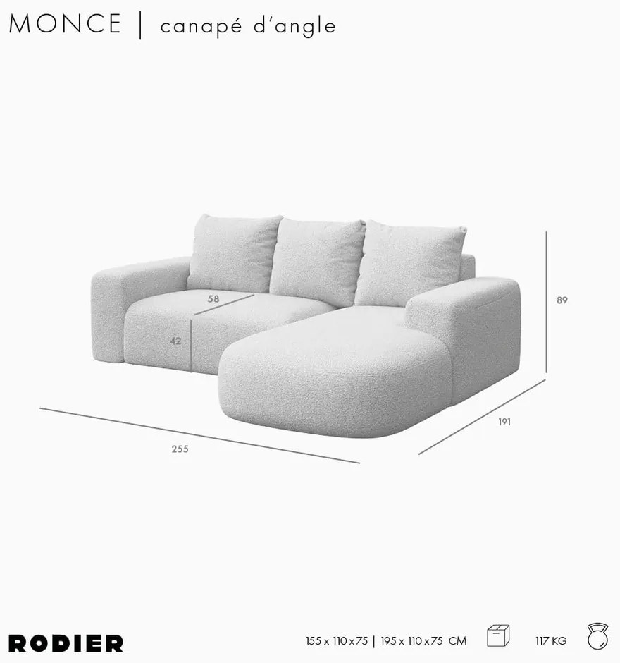 Zielony narożnik z materiału bouclé (prawostronny/z szezlongiem) Monce – Rodier