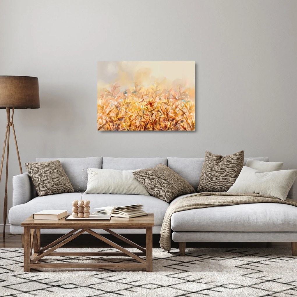 Obraz na szkle - Liście w jesiennych kolorach, obraz olejny (70x50 cm)
