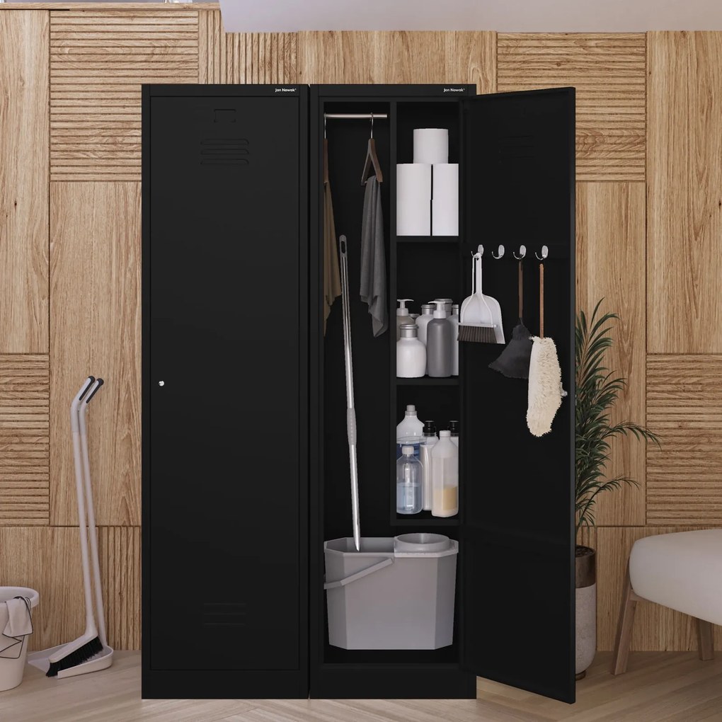 Metalowa szafa gospodarcza wąska Agnes 50x50x185 cm, czarna