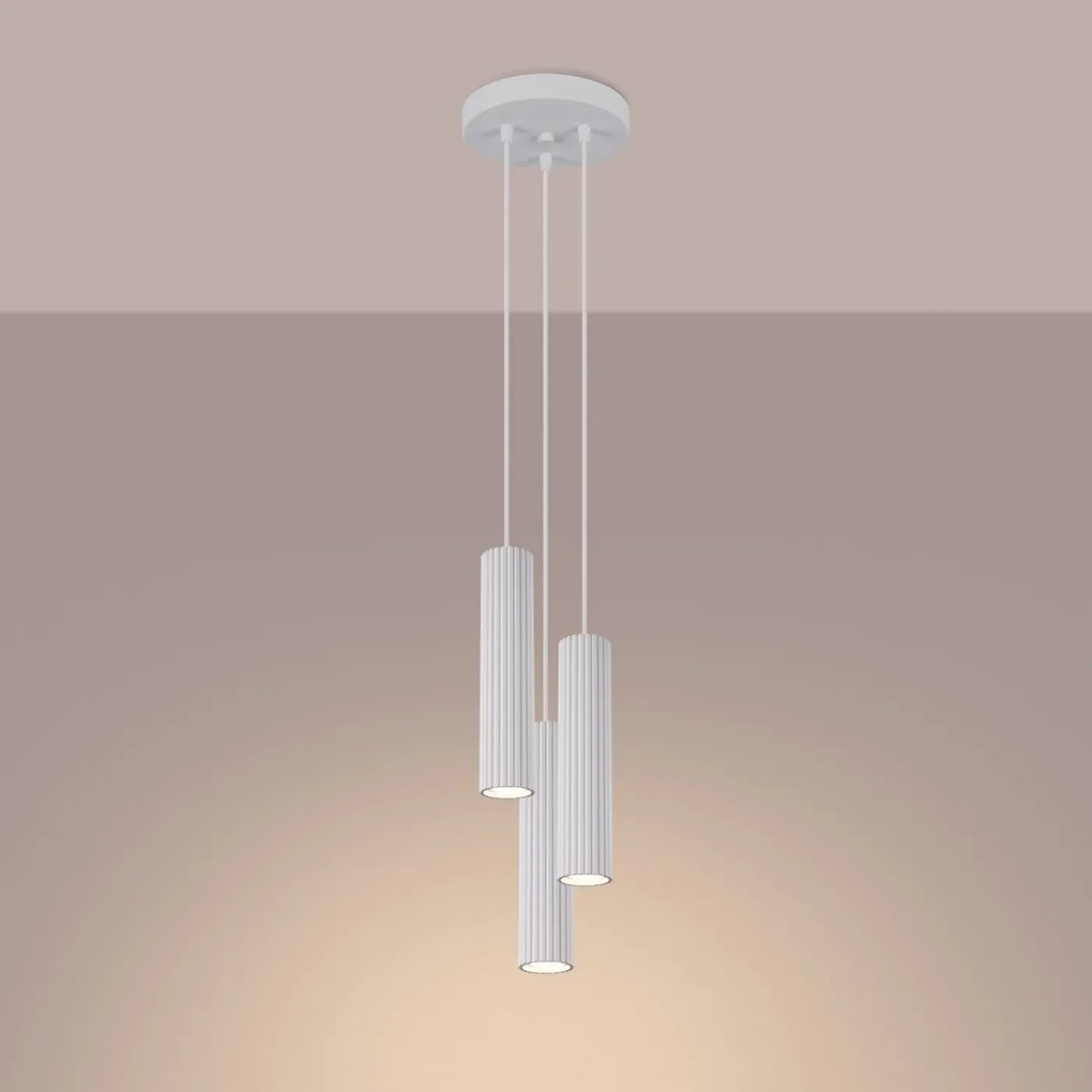 Lampa wisząca KARBON 3P biała ryflowana SOLLUX  LIGHTING