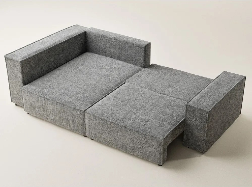Szary rozkładany narożnik ze schowkiem z tkaniny szenilowej (lewostronny/w kształcie litery L) Tonga – Maison de Rêve