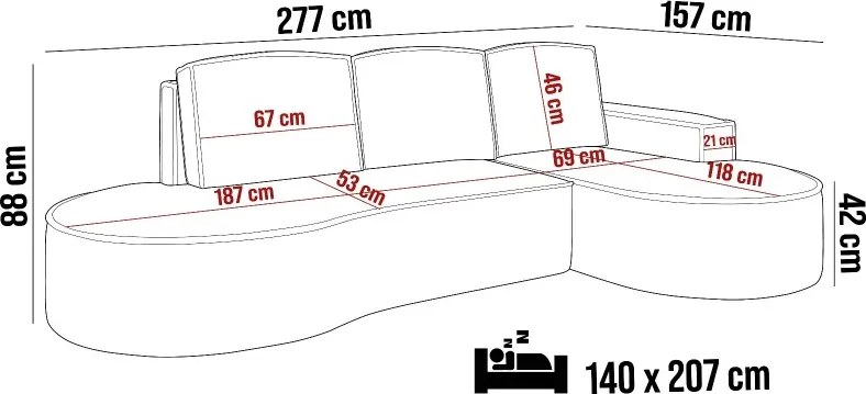 Narożnik MOLLY Prawostronny z funkcją spania, wolnostojący tkanina ABRIAMO 04 Biały