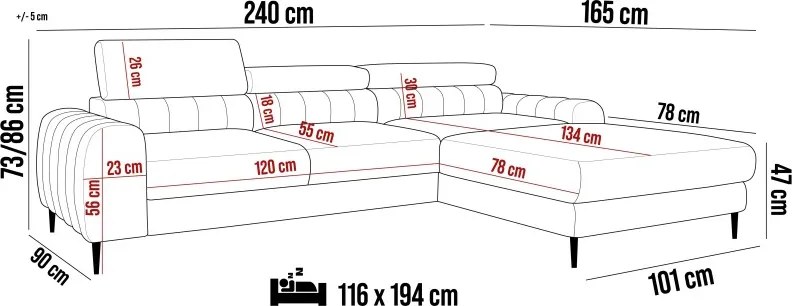 Narożnik NAVAS S z funkcją spania tkanina Promocyjna CURIO 78 WERSAL