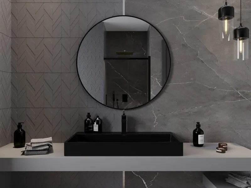 Mexen Loft lustro łazienkowe okragłe 90 cm, rama czarna - 9850-090-090-000-70