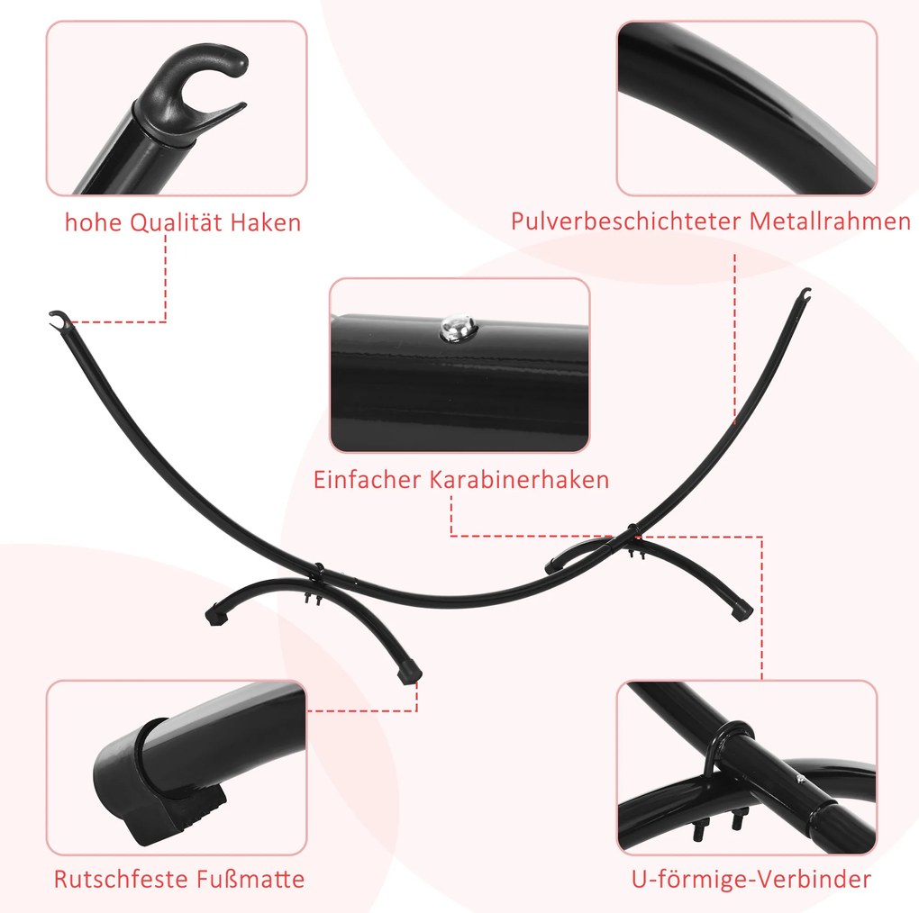 Nowoczesny Stojak na Hamak Outsunny do 305 cm, Metalowy, Czarny, z Antypoślizgowymi Stopami