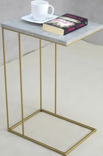 Druciany stolik pomocniczy beton + złoty C7-N28