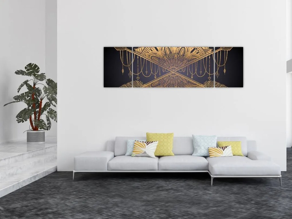 Obraz - Złota mandala ze strzałkami (170x50 cm)