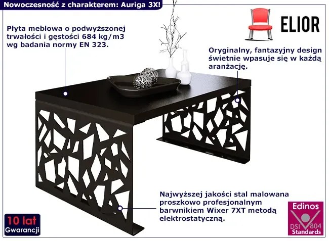 Czarny prostokątny stolik kawowy - Ofelio 3X