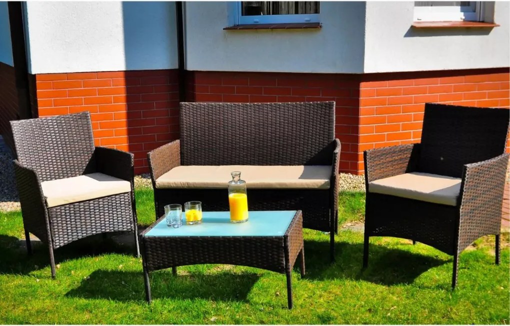 Zestaw mebli ogrodowych Kastelio 4-os. technorattan brąz 2 fotele sofa stolik