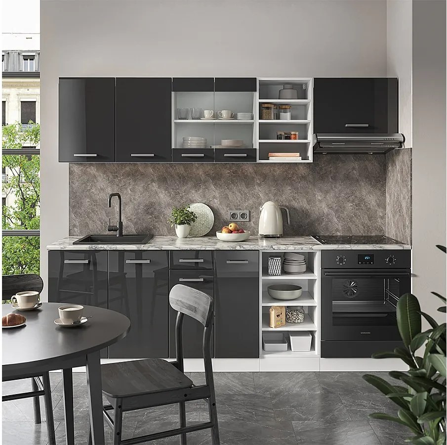 Zabudowa kuchenna antracytowy wysoki połysk/biały 240x60x81.6 r-line