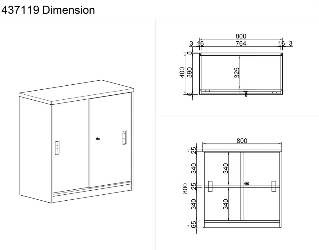 Szafka przesuwna MIRELLI A+, 800 x 400 x 800 mm, brzoza