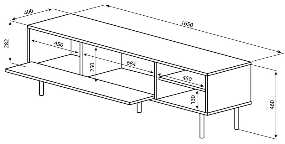 Biała szafka pod TV w dekorze dębu 165x40 cm Ampère – TemaHome