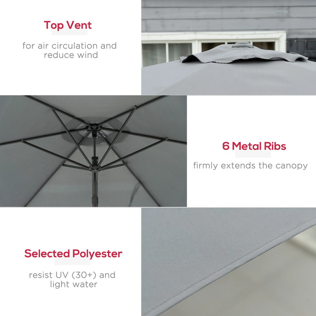Outsunny Wiszący parasol Ø293 cm z bocznym uchwytem, krzyżową podstawą, wiatroodporny, wodoodporny, ciemnoszary | Aosom PL
