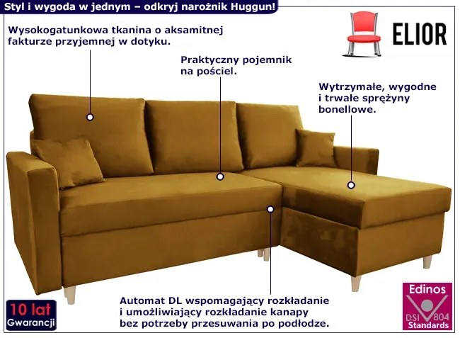 Obustronny narożnik z weluru musztardowy - Nitro