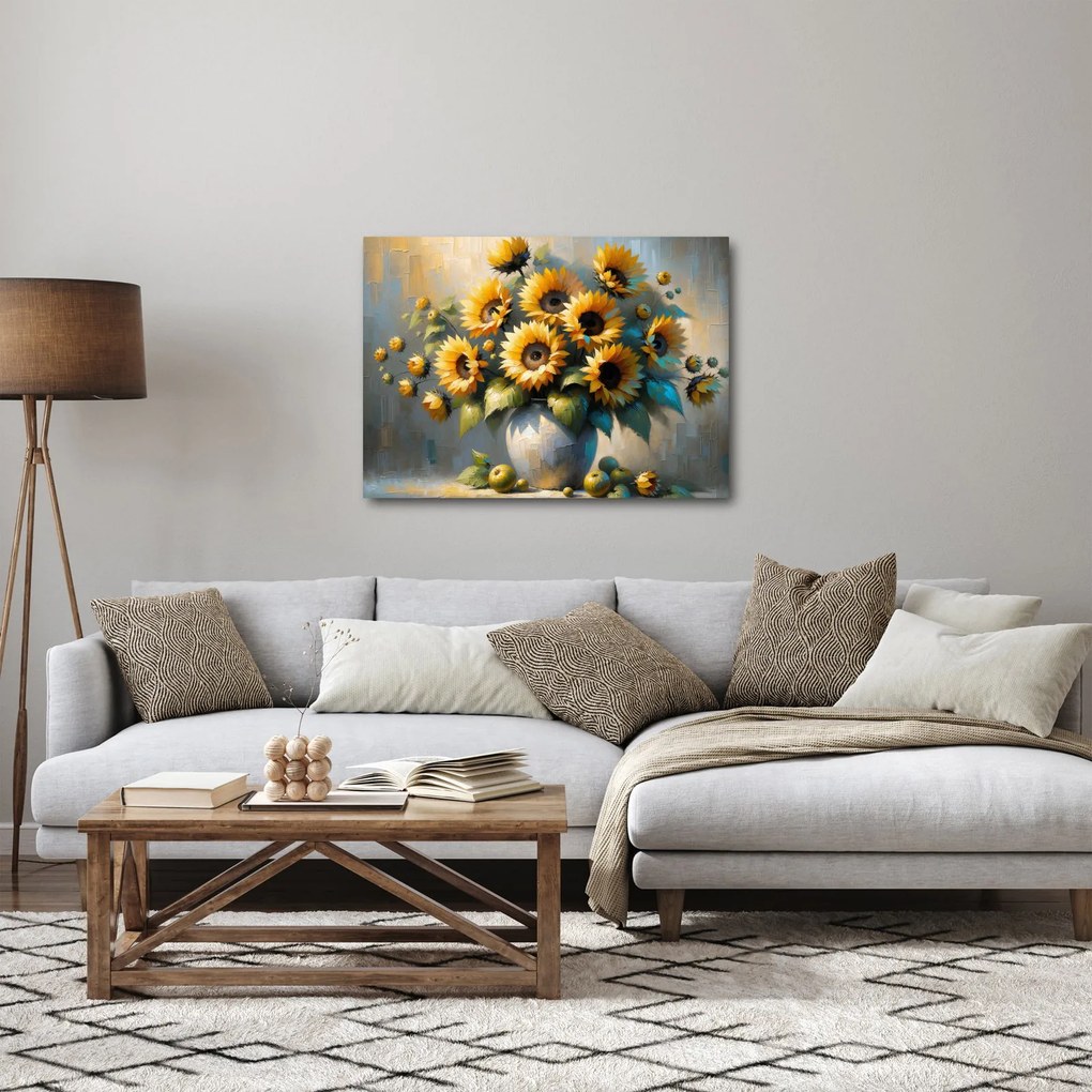 Obraz – Wazon ze słonecznikami (70x50 cm)