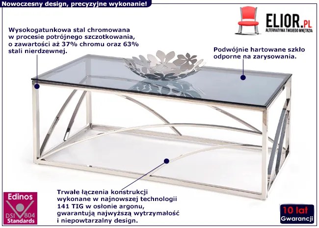 Szklana ława w stylu glamour Goldea 2X - Srebrna