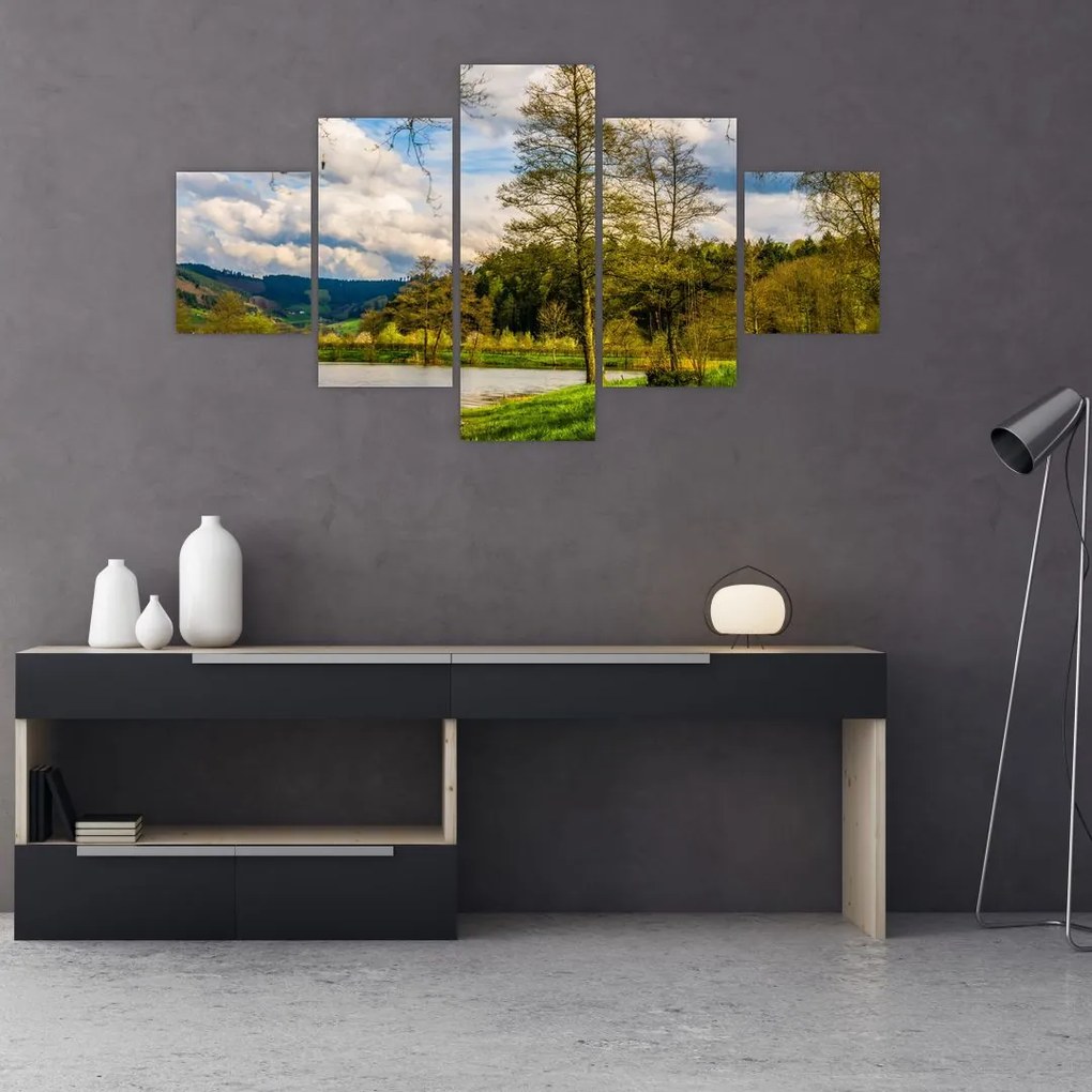 Obraz łodzi nad jeziorem (125x70 cm)