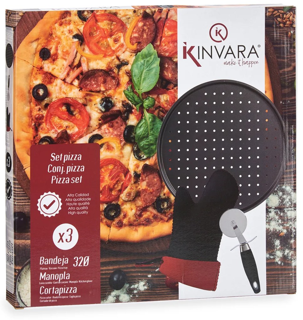 Zestaw do pizzy: blaszka Ø 32 cm, nożyk do pizzy i rękawica