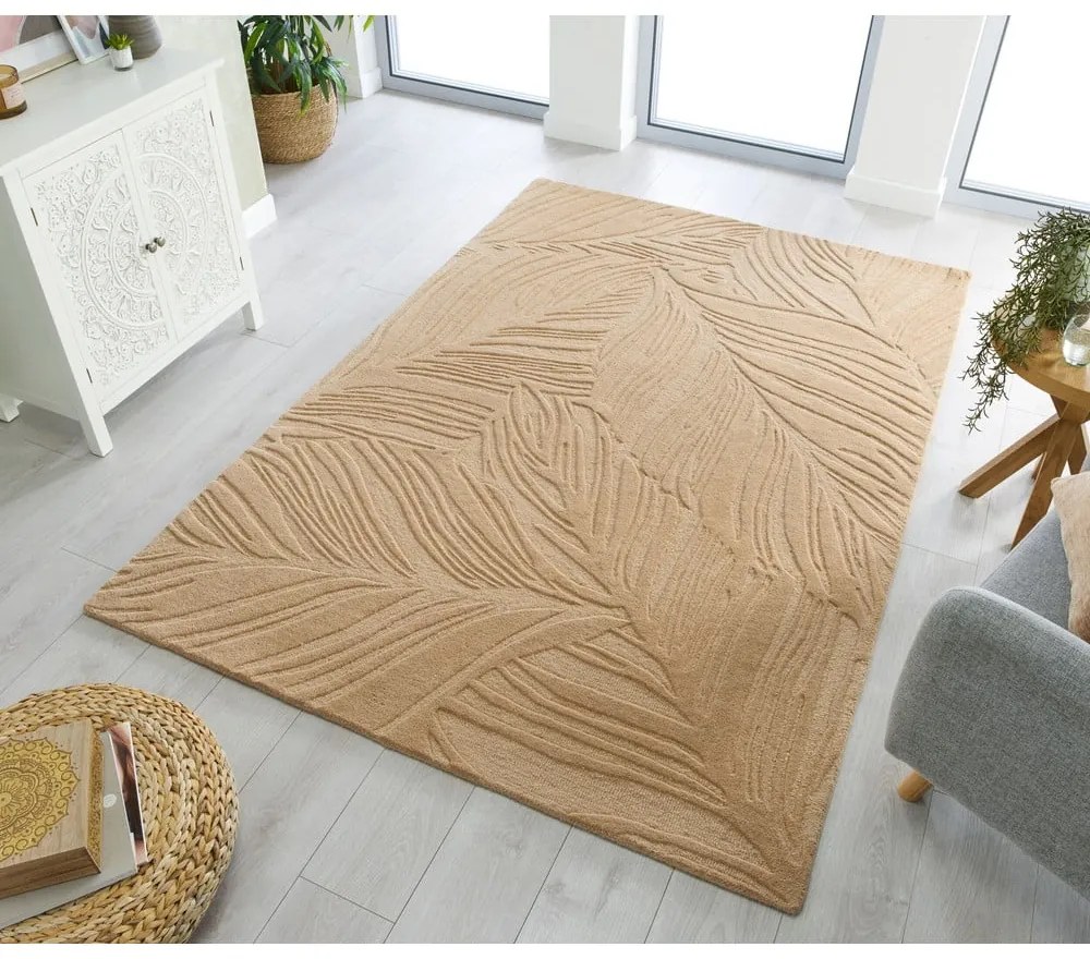 Jasnobrązowy dywan wełniany Flair Rugs Lino Leaf, 120x170 cm