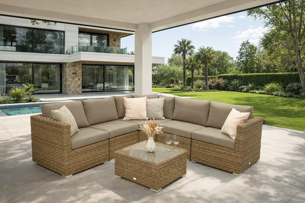 Zestaw rattanowy MALIBU dla 5 osób (beżowo-brązowy)