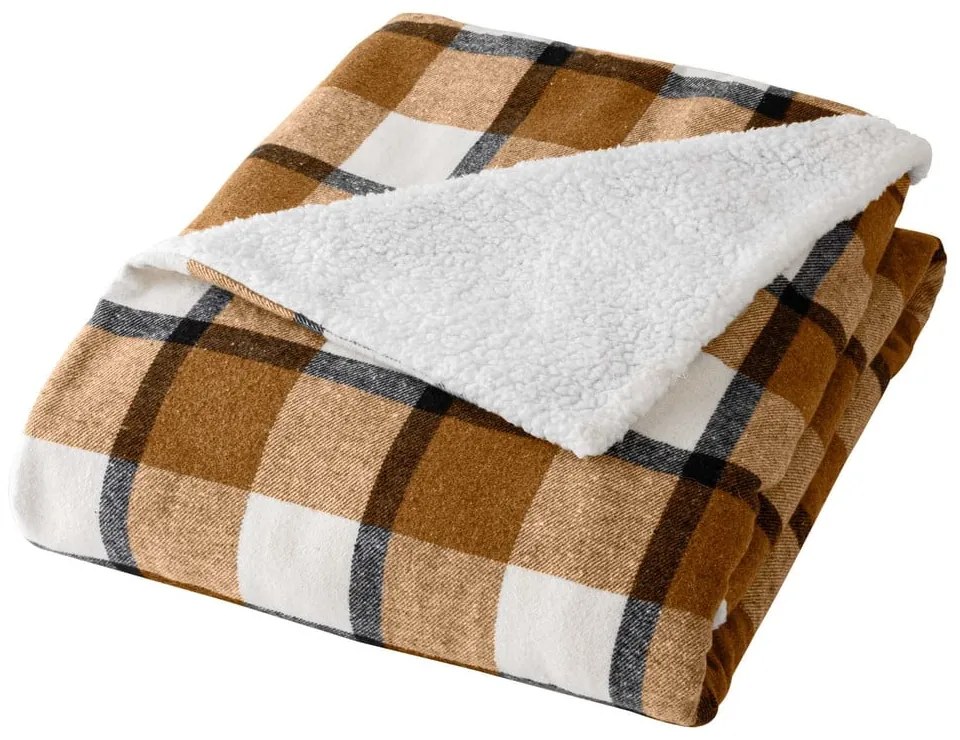 Brązowy koc z materiału sherpa 125x150 cm Ecossais – douceur d'intérieur