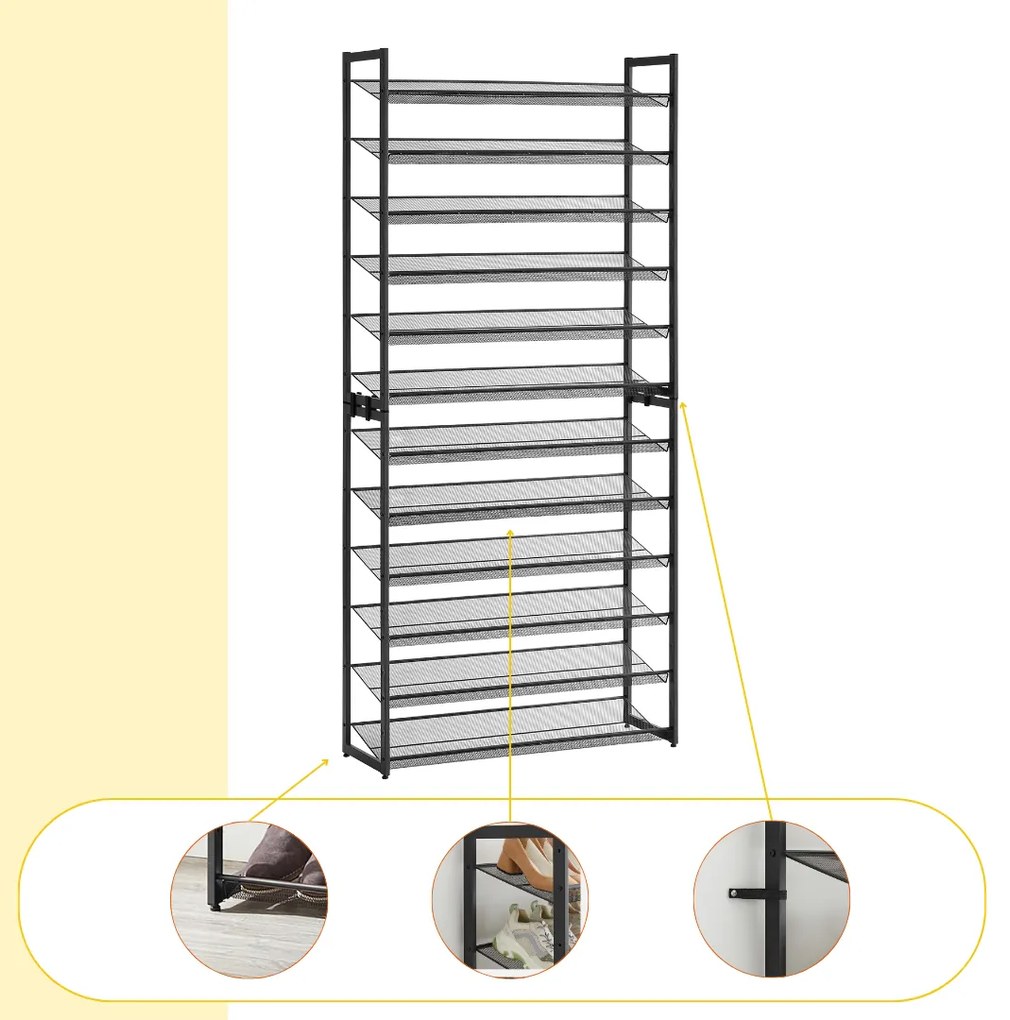 Półka na buty IDA, 12 półek, 92,5x31x223cm, czarna Jurhan