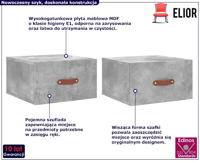 Komplet wiszących szafek nocnych szary beton - Brexi
