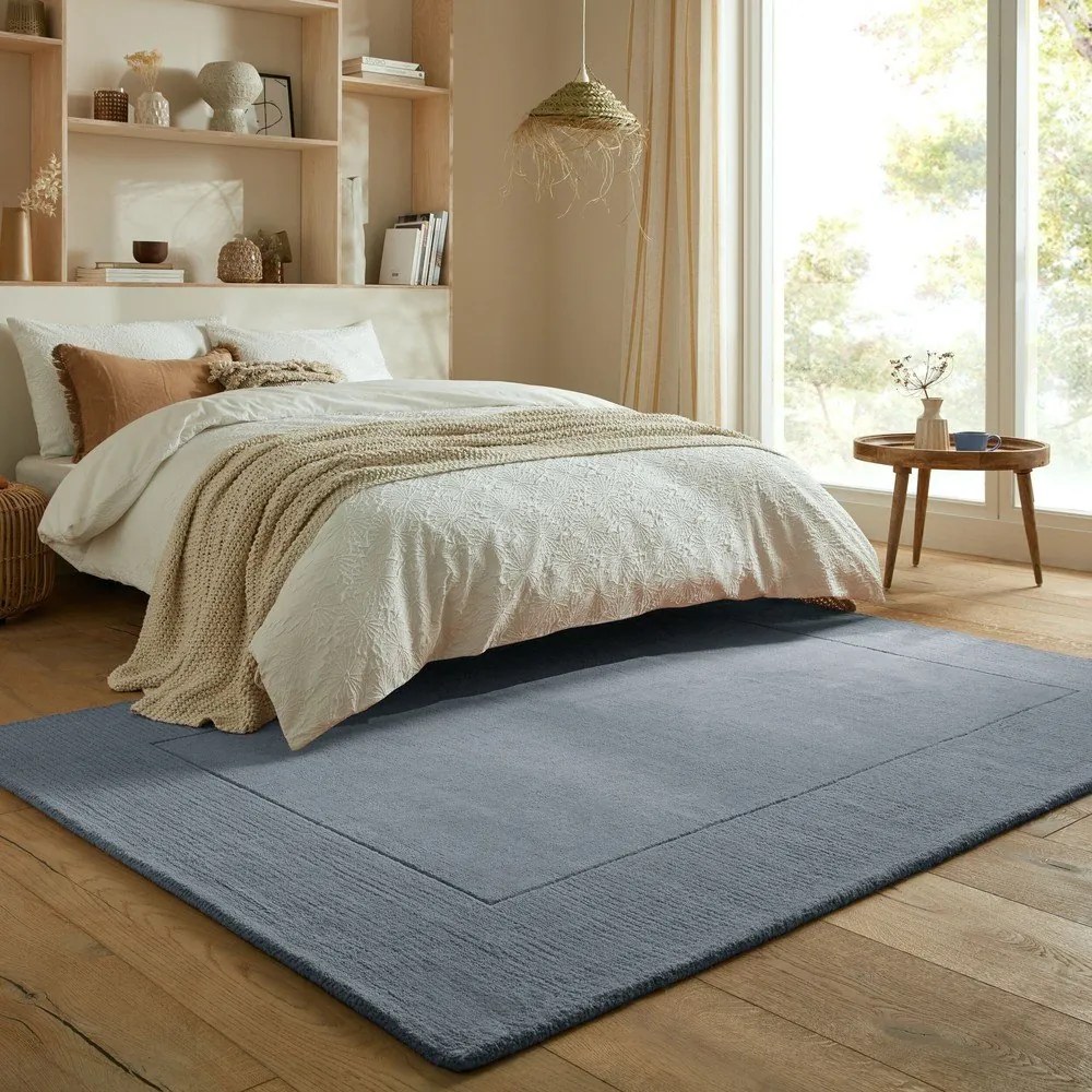 Ciemnoniebieski wełniany dywan tkany ręcznie 200x290 cm Textured Wool Border – Flair Rugs