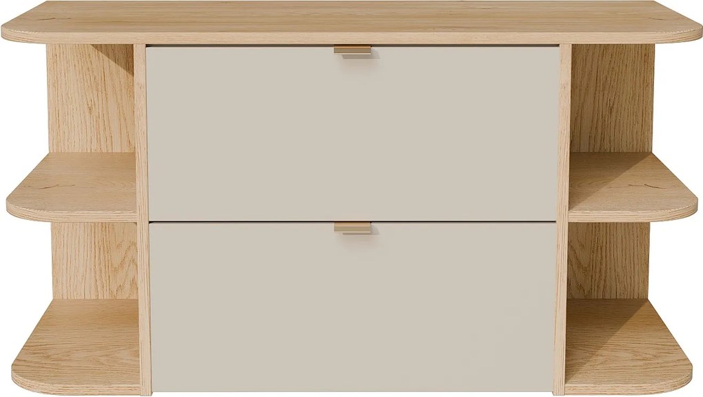 Szafka pod umywalkę wisząca z wnękami - Beżowy i Jasnodrewniany - 100 cm LAVENA