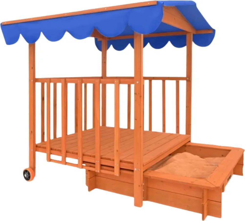 Piaskownica z werandą HAPPY, 130x130x143cm, brązowa/niebieska Jurhan