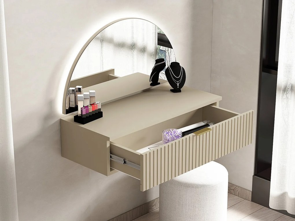 Toaletka wisząca z lustrem i oświetleniem LED - 1 szuflada - Beżowy - FRALYN marki Pascal Morabito