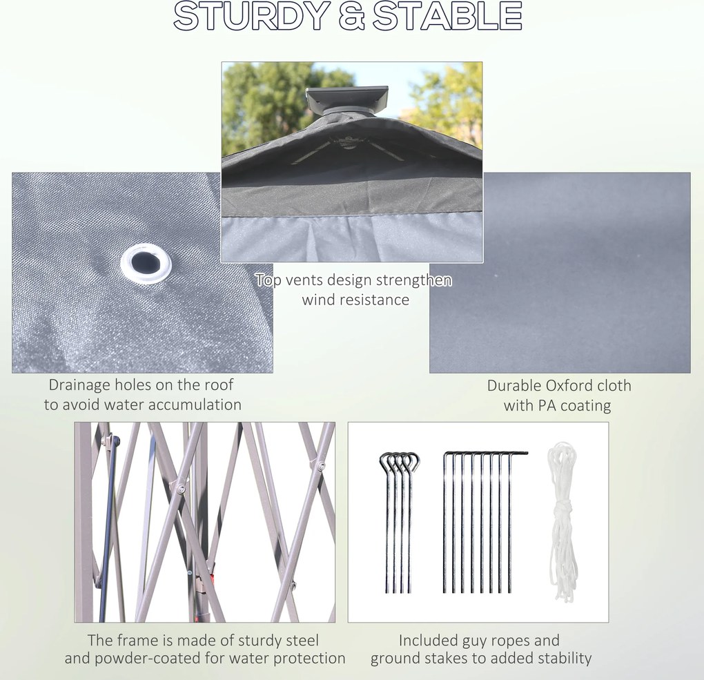 Outsunny 3,3 x 3,3 m Faltpavillon z oświetleniem LED, siatkowymi zasłonami, torbą transportową, Szary